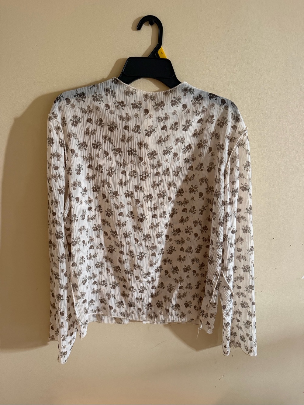 Women's Long-Sleeve Floral Ribbed Top - White with Brown Floral